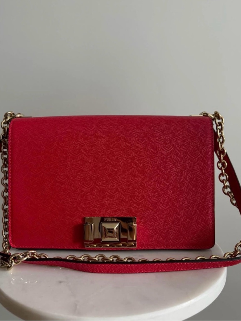 Furla MIMI Mini Red Leather Crossbody with Gold Hardware
